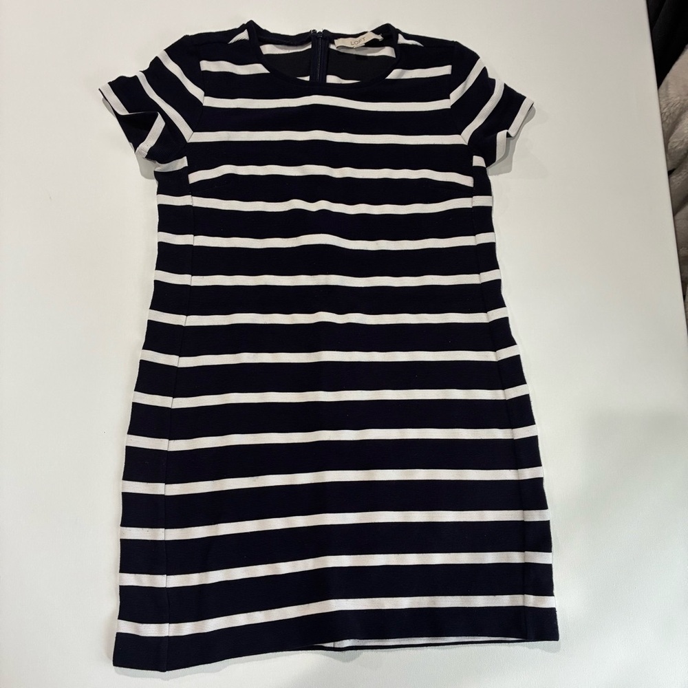 LOFT Black and White Striped Mini Dress